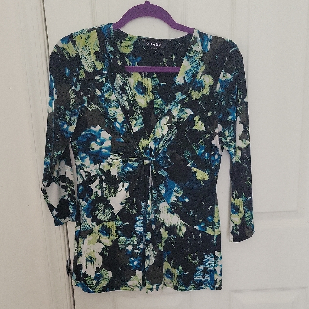 Chaus Eclectic Grandma‎ Whimsy Grunge Floral Gathered V Neck 3/4 Sleeve Sz M